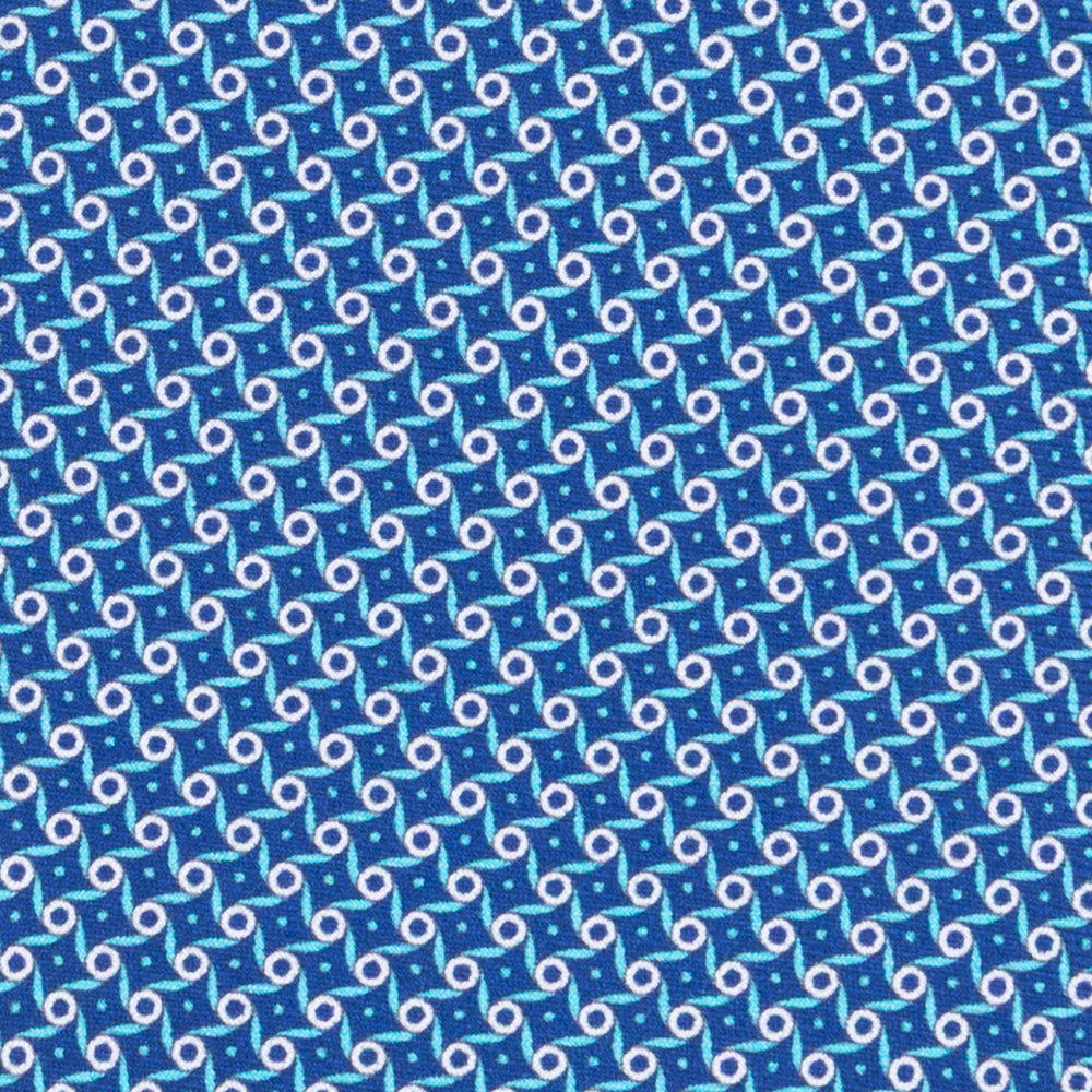 3-fold Tie in Geometric Pattern Pool Blue Silk - M50005