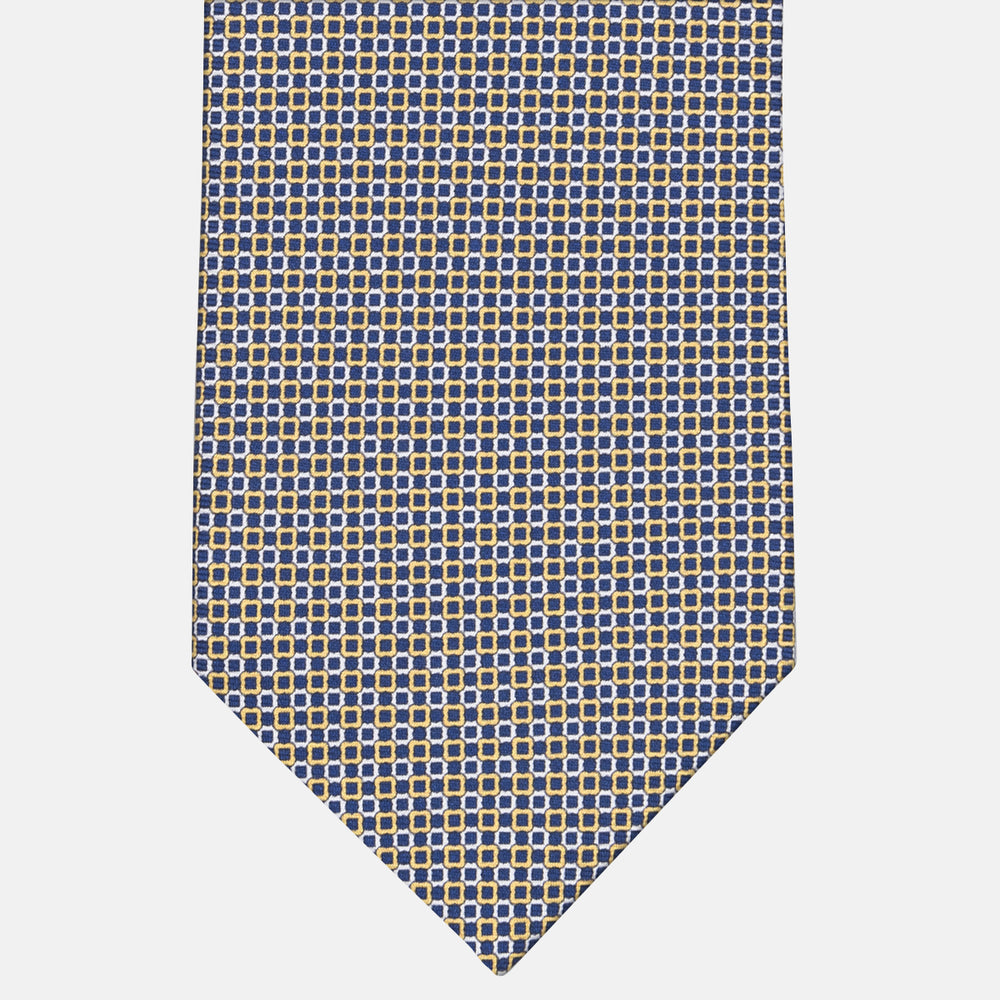 3-fold Tie in Silk Geometric Pattern Blue Yellow - MAO8457