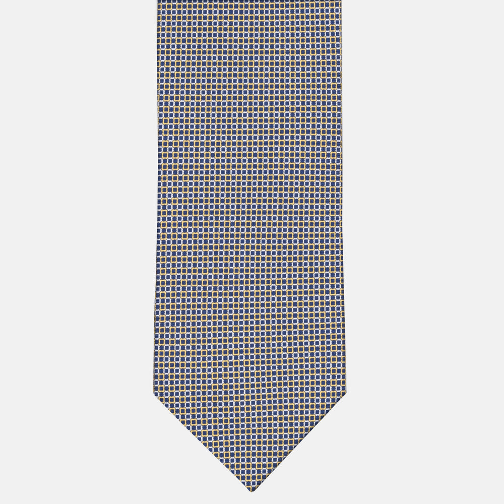 3-fold Tie in Silk Geometric Pattern Blue Yellow - MAO8457