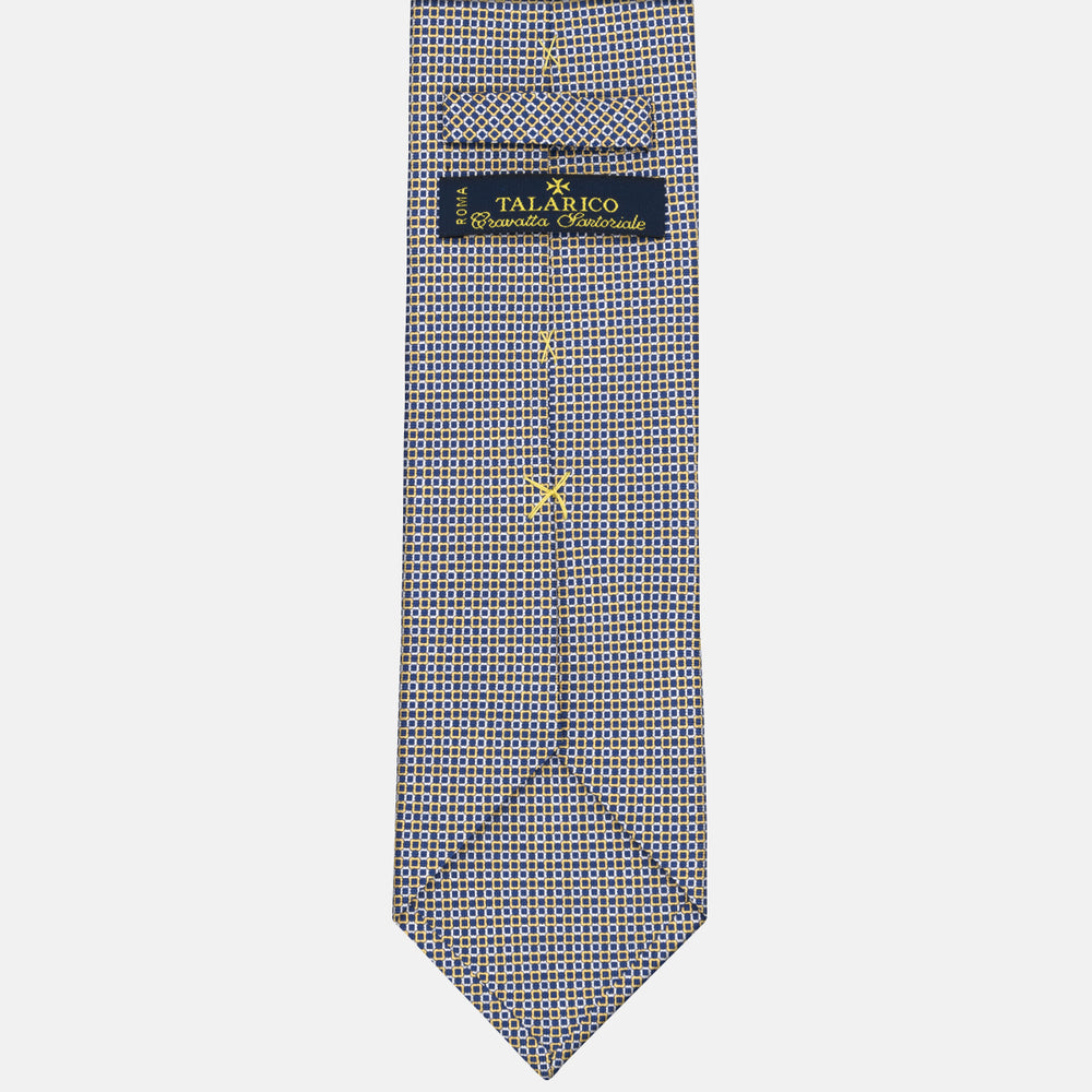 3-fold Tie in Silk Geometric Pattern Blue Yellow - MAO8457