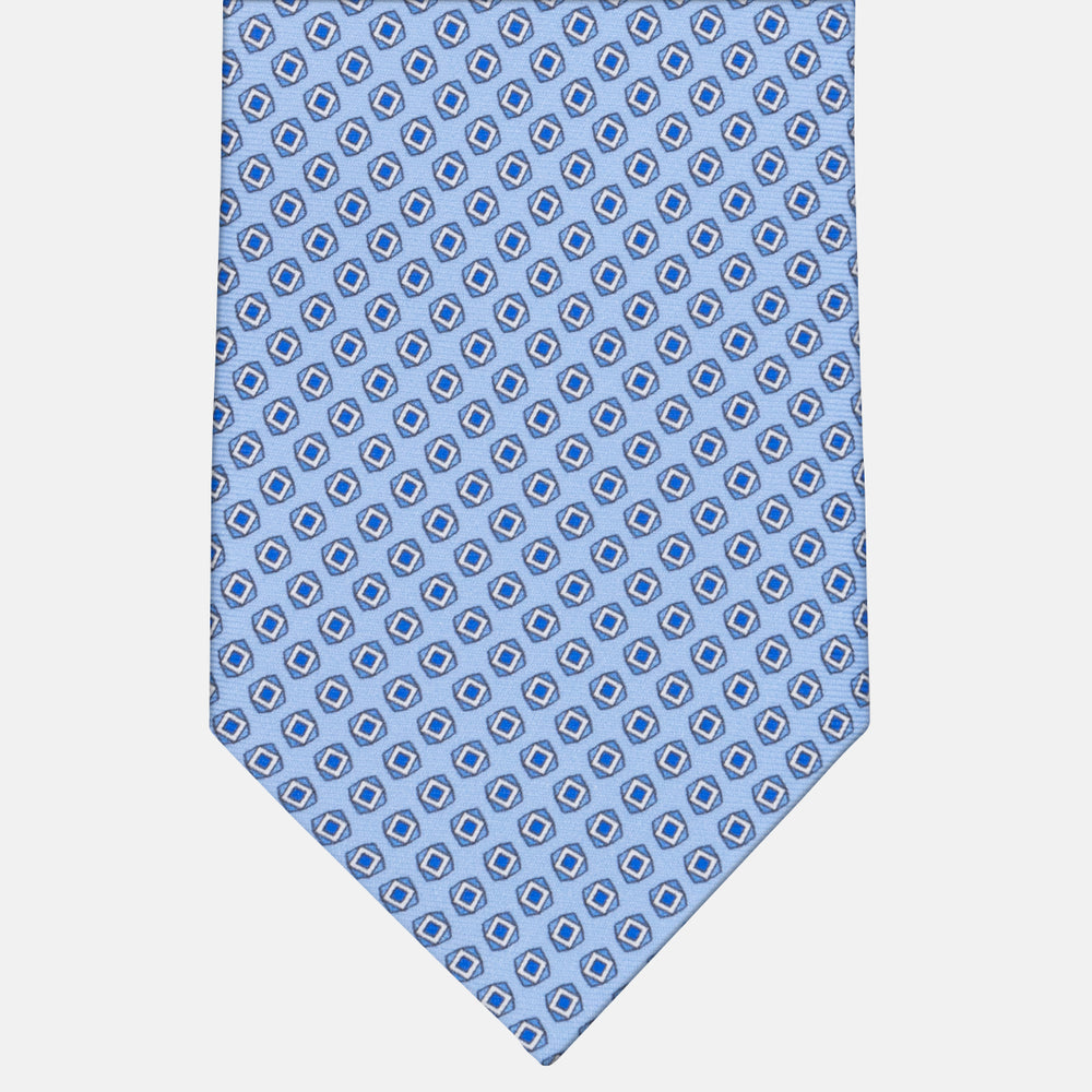 3-fold Tie in Geometric Pattern Sky Blue Silk - M34008