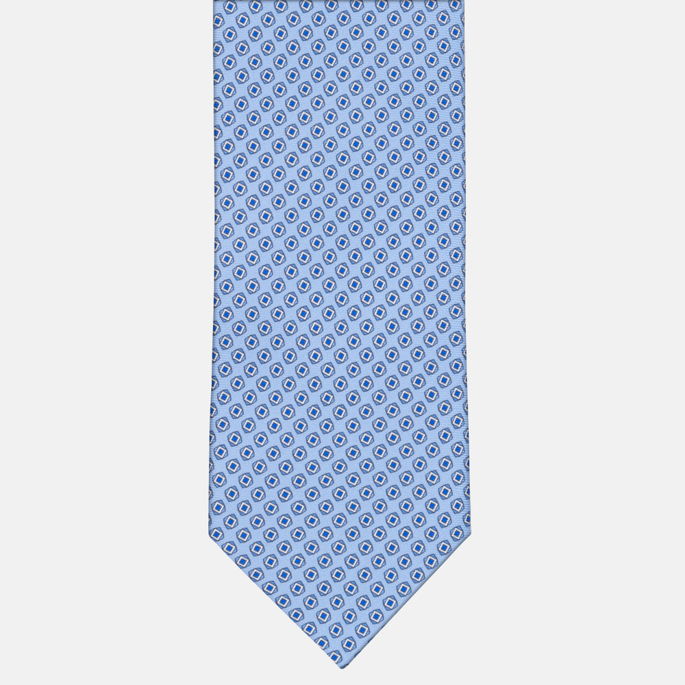 3-fold Tie in Geometric Pattern Sky Blue Silk - M34008