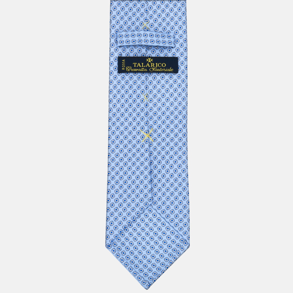 3-fold Tie in Geometric Pattern Sky Blue Silk - M34008