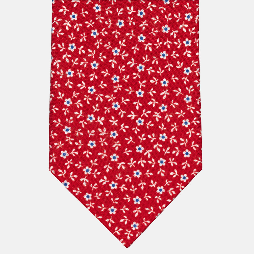 3-Fold Tie in Irish Linen Floral Pattern Red-M6501