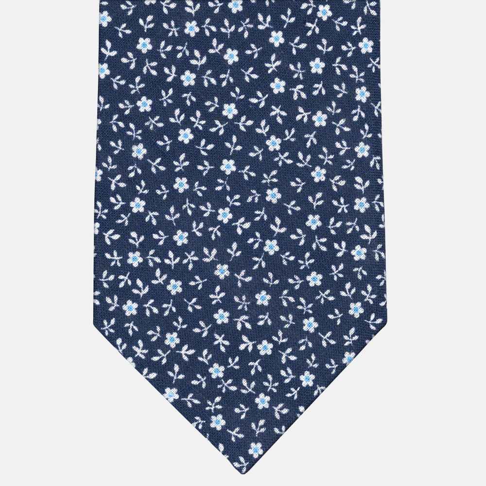 3-Fold Tie in Irish Linen Sky Blue Floral Pattern-M6501