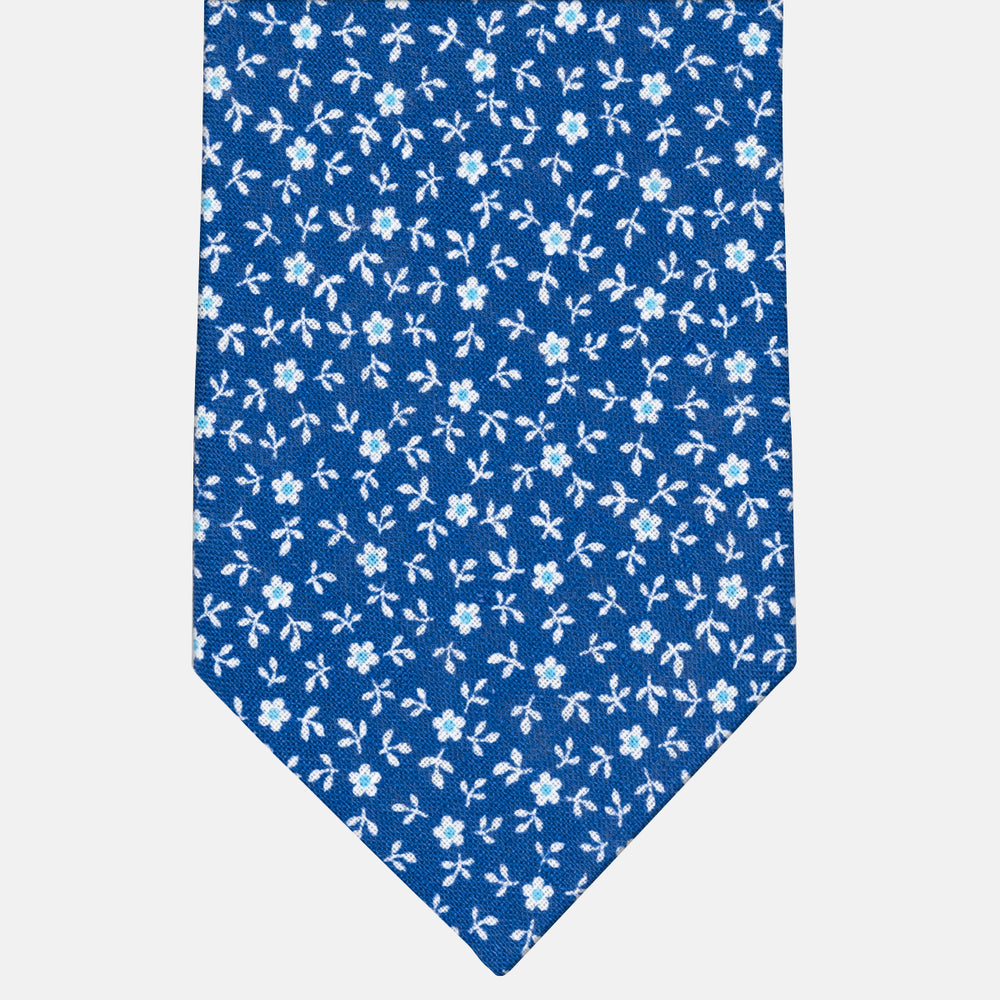 3-Fold Tie in Irish Linen Floral Pattern Light Blue-M6501