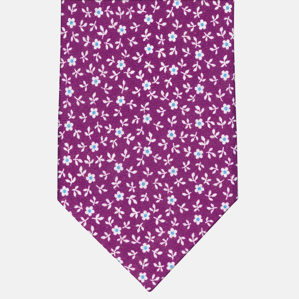3-Fold Tie in Irish Linen Floral Pattern Magenta-M6501