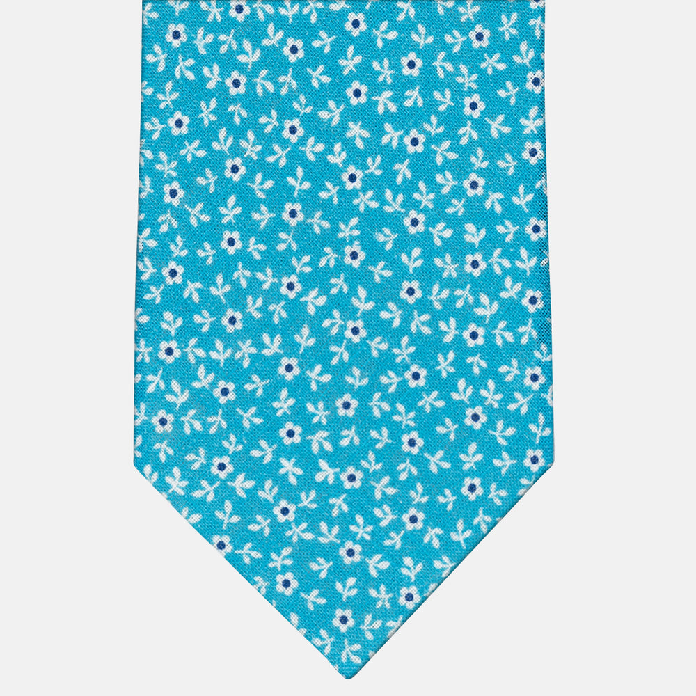 3-Fold Tie in Irish Linen Floral Pattern Pool-M6501