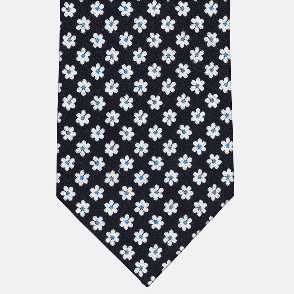 3-Fold Tie in Irish Linen Blue Floral Pattern - M8233