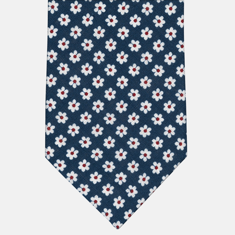 3-Fold Tie in Irish Linen Floral Pattern Blue - M8233