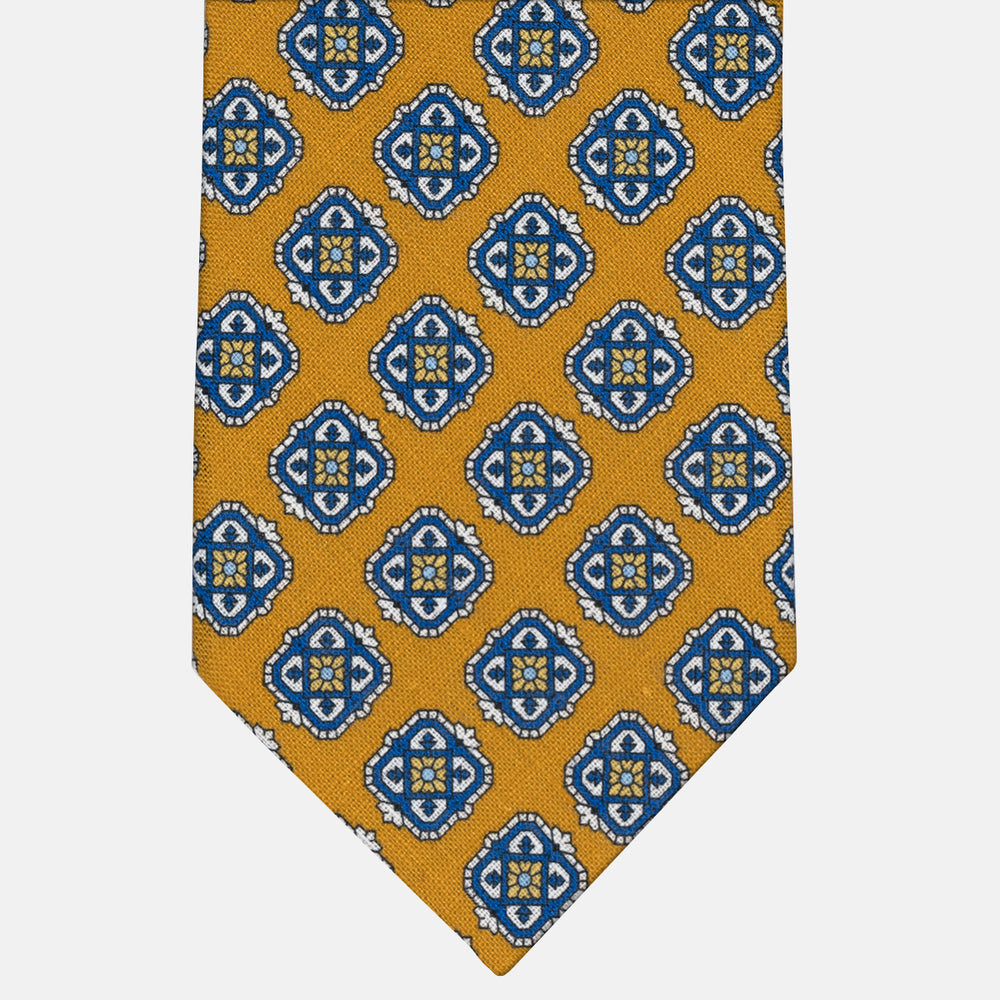 3-Fold Tie in Irish Linen Geometric Pattern Yellow-M6458