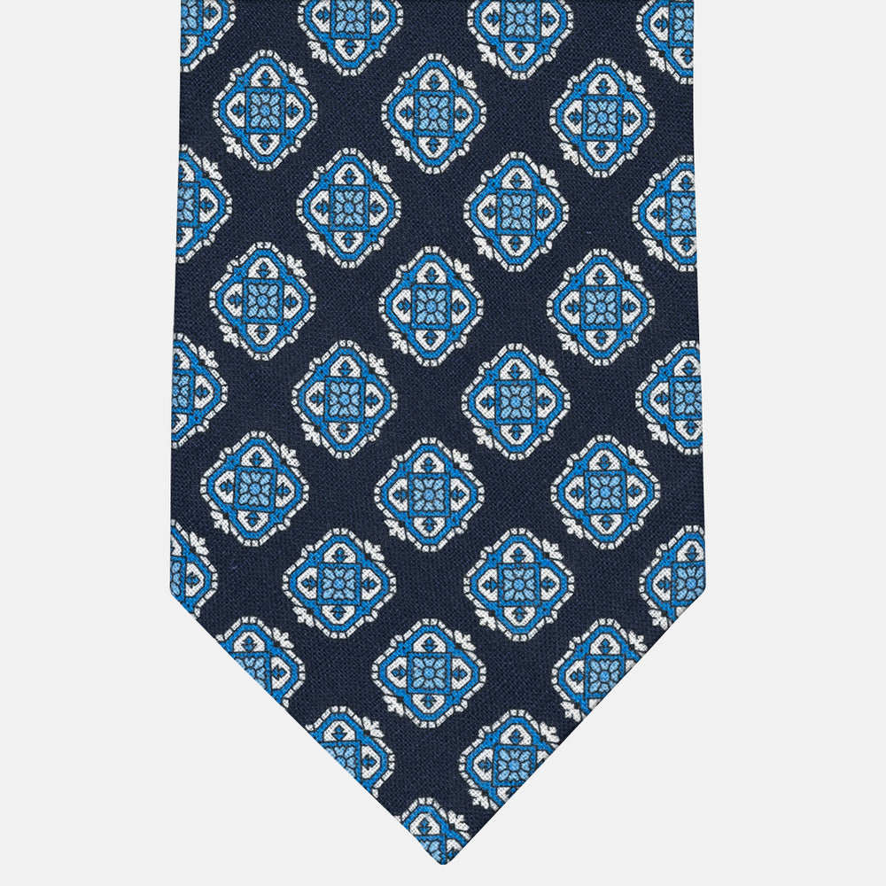 3-Fold Tie in Irish Linen Geometric Pattern Light Blue-M6458