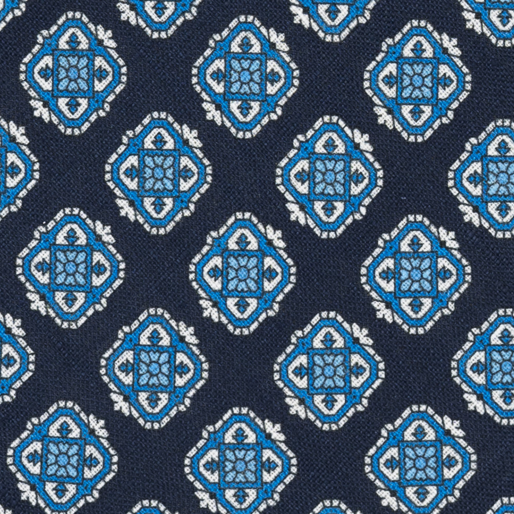 3-Fold Tie in Irish Linen Geometric Pattern Light Blue-M6458