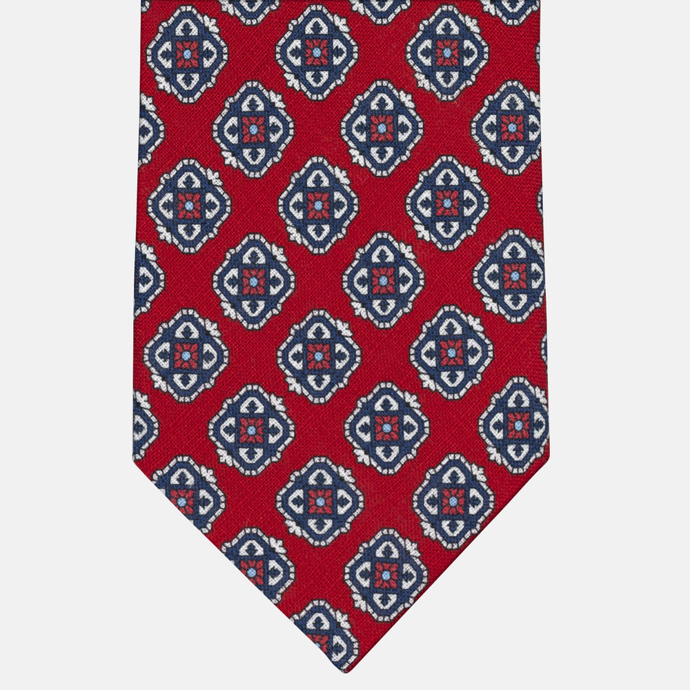 3-Fold Tie in Irish Linen Geometric Pattern Red-M6458