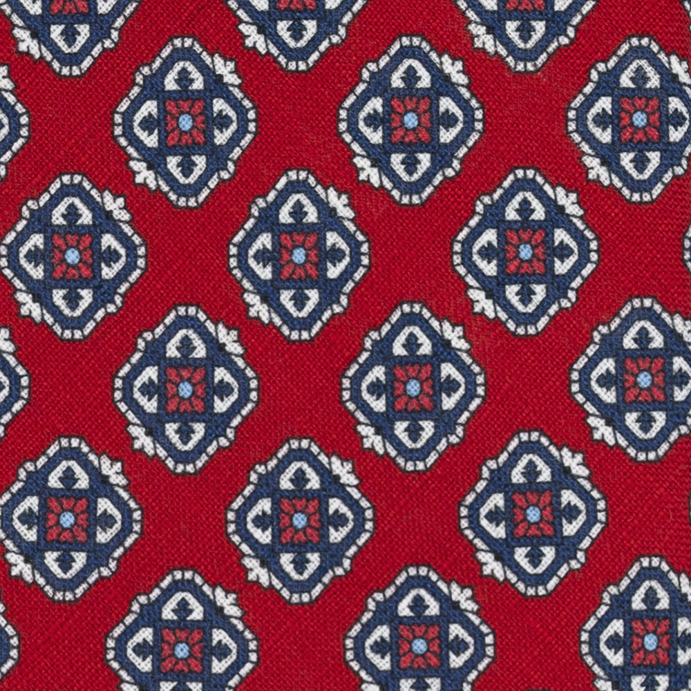 3-Fold Tie in Irish Linen Geometric Pattern Red-M6458