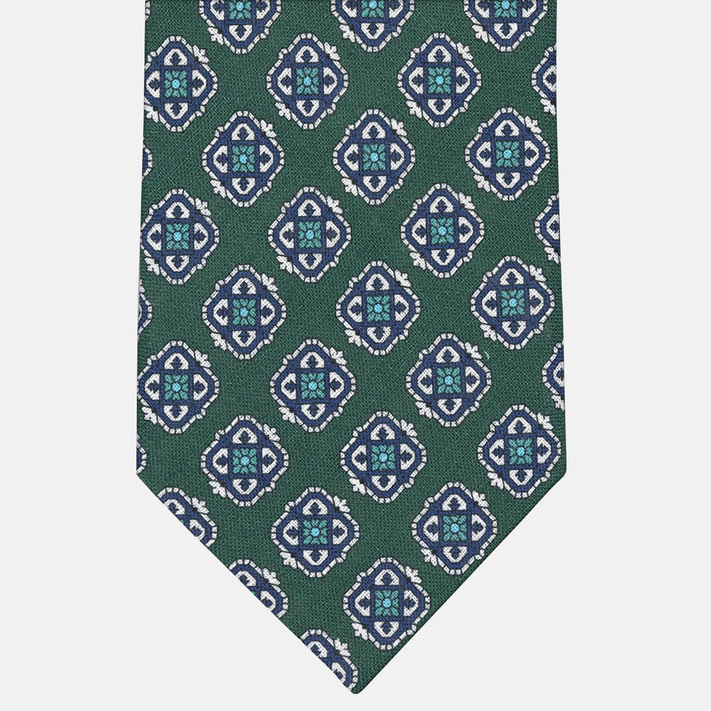 3-Fold Tie in Irish Linen Geometric Pattern Green-M6458