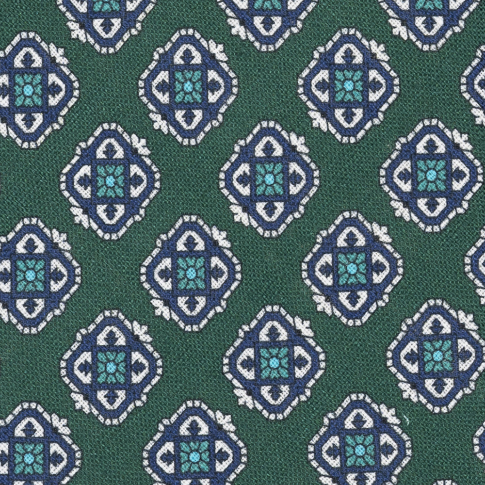 3-Fold Tie in Irish Linen Geometric Pattern Green-M6458