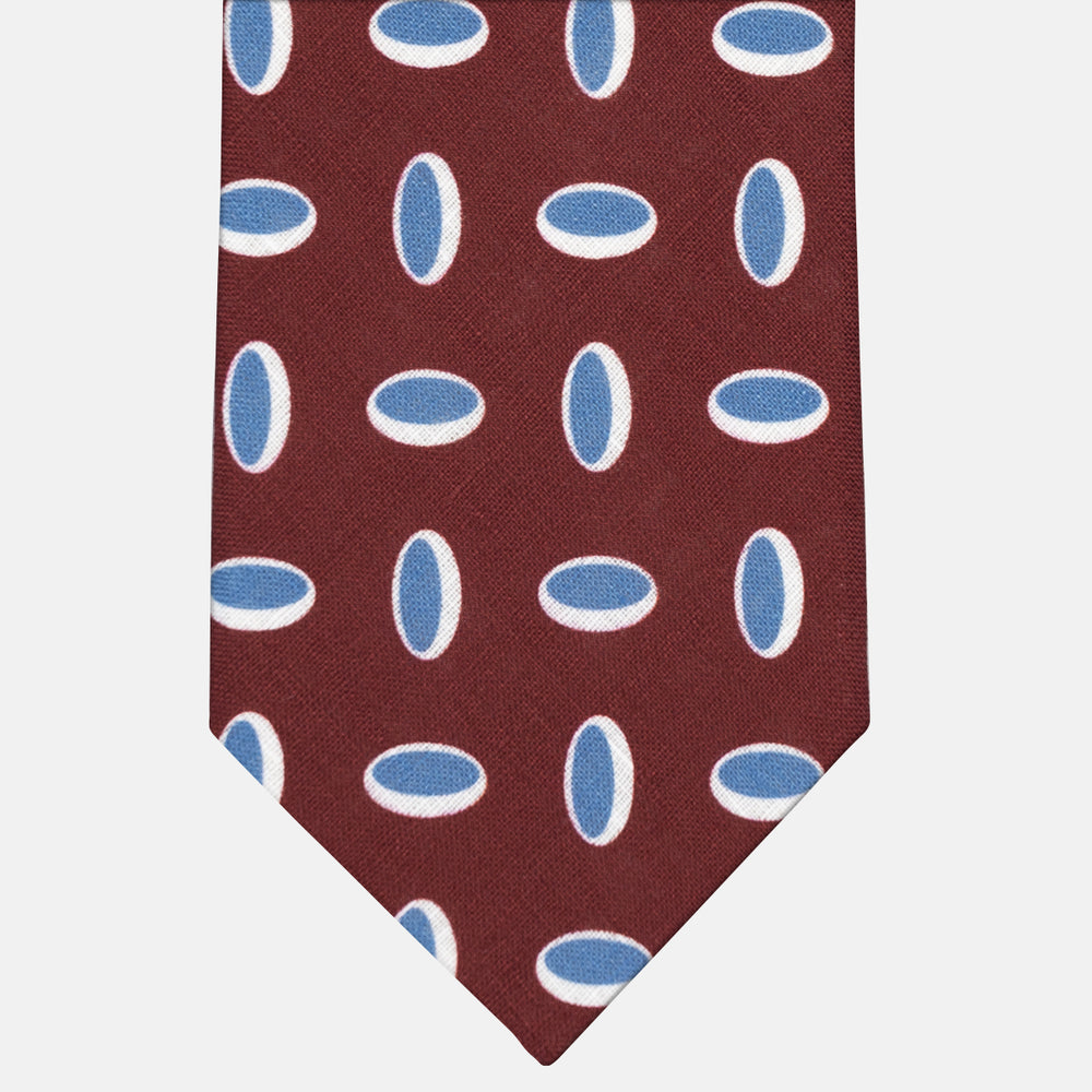3-Fold Tie in Irish Linen Geometric Pattern Bordeaux-M49114