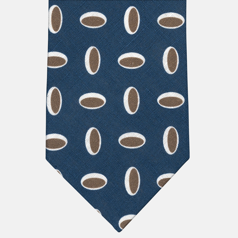 3-Fold Tie in Irish Linen Geometric Pattern Blue-M49114