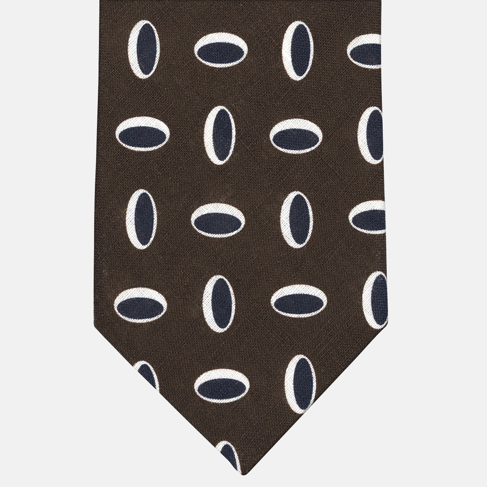 3-Fold Tie in Irish Linen Geometric Pattern Brown-M49114
