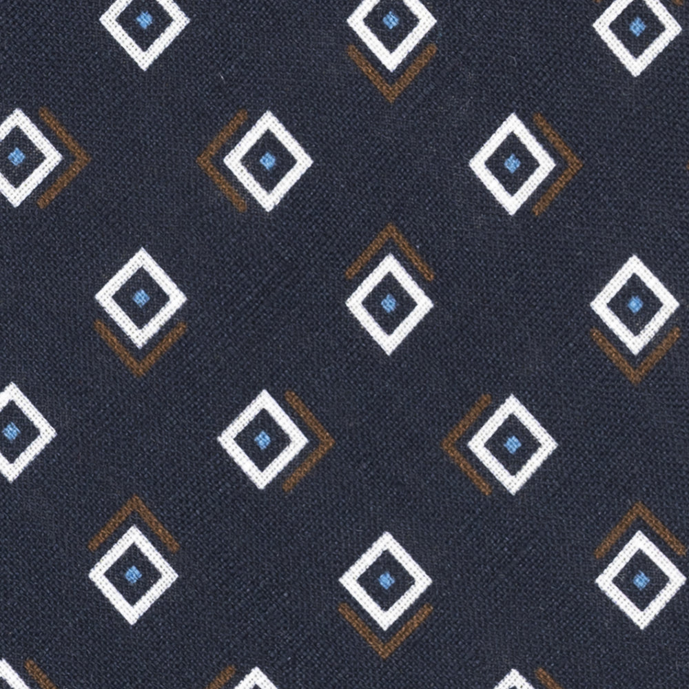 3-Fold Tie in Irish Linen Geometric Pattern Blue Brown-M49113