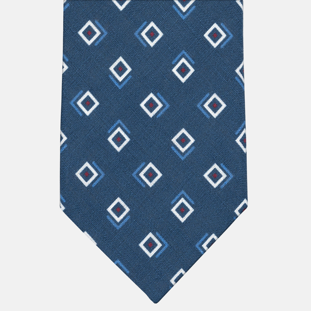 3-Fold Tie in Irish Linen Geometric Pattern Blue-M49113