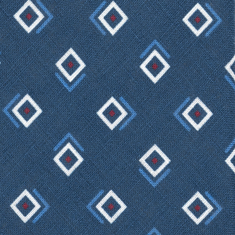 3-Fold Tie in Irish Linen Geometric Pattern Blue-M49113