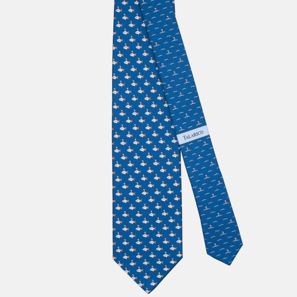 3-fold Submarine Pattern Silk Tie, Blue Orange