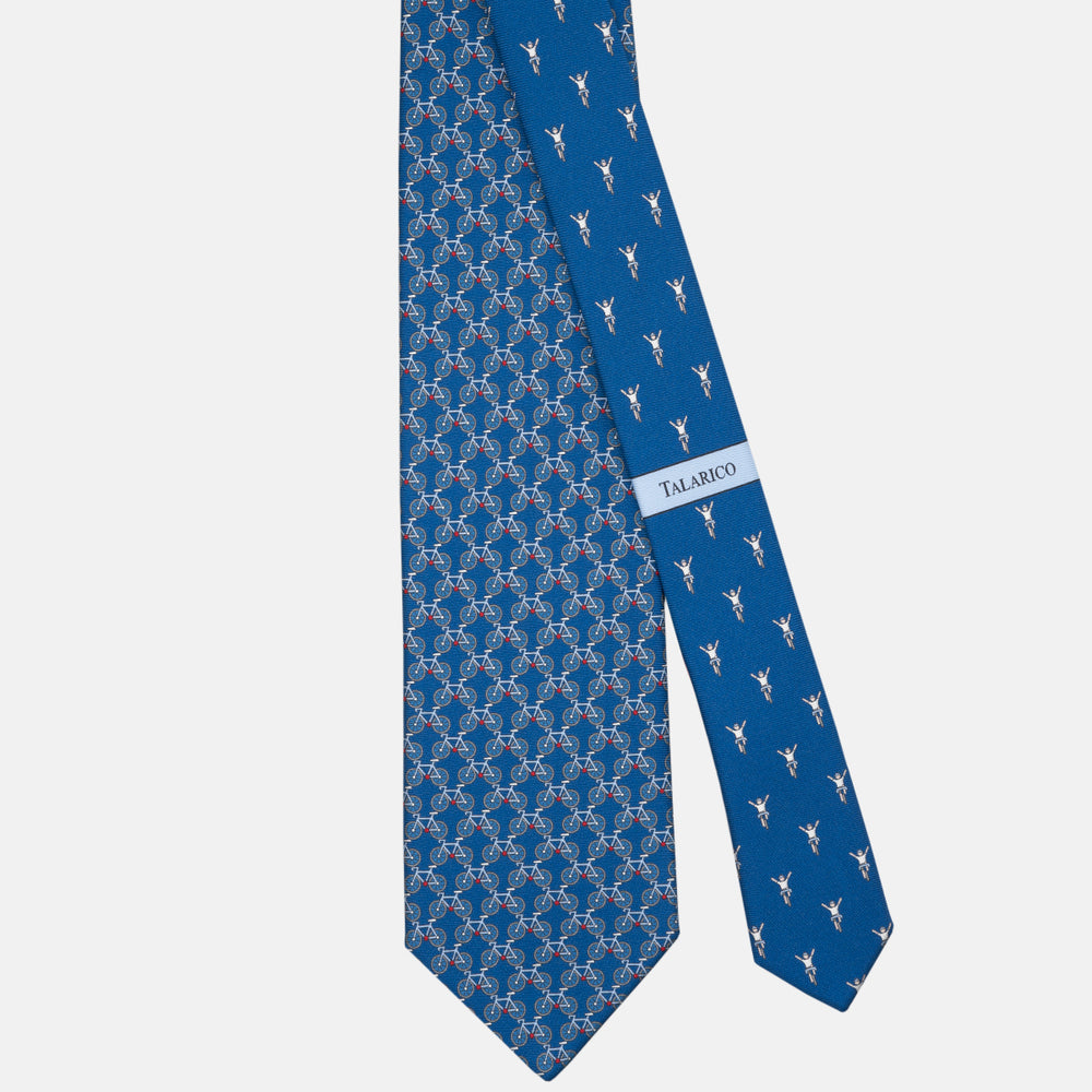3-fold Silk Tie Bicycle Pattern Blue Red