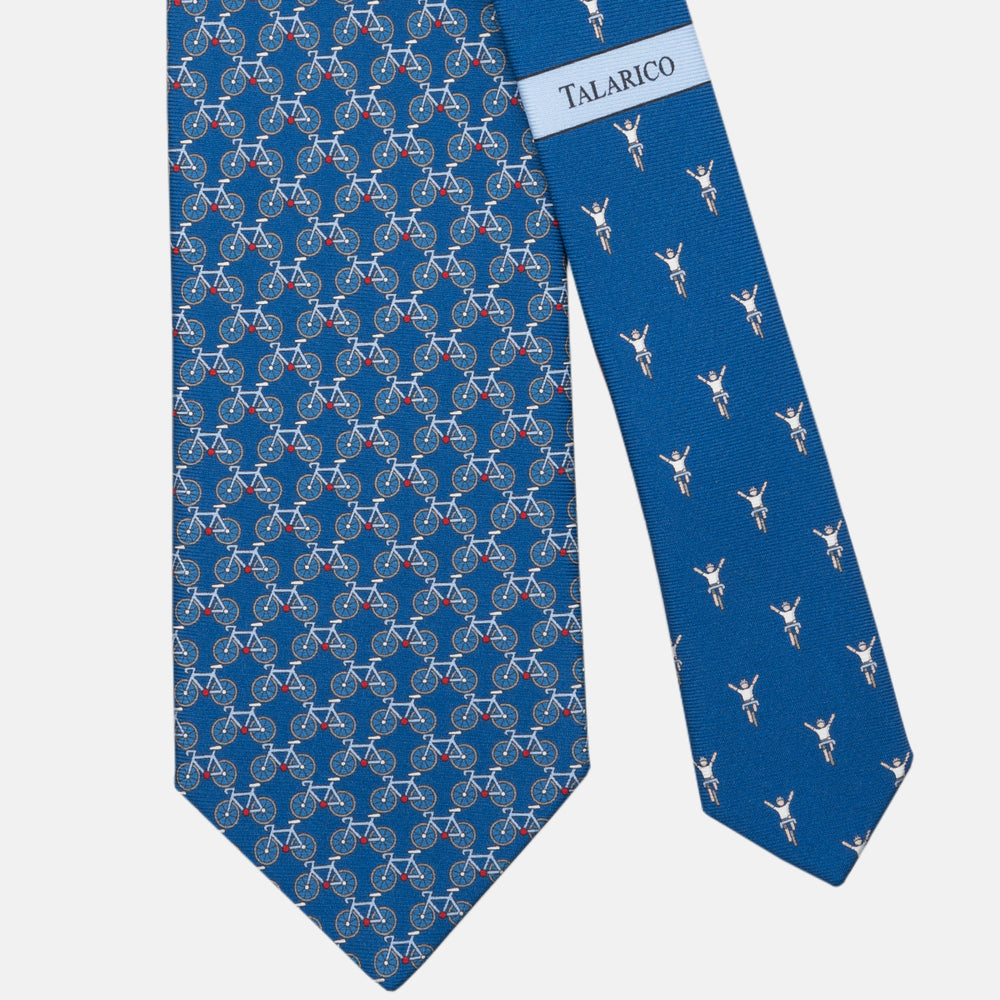 3-fold Silk Bicycle Pattern Tie, Blue Red