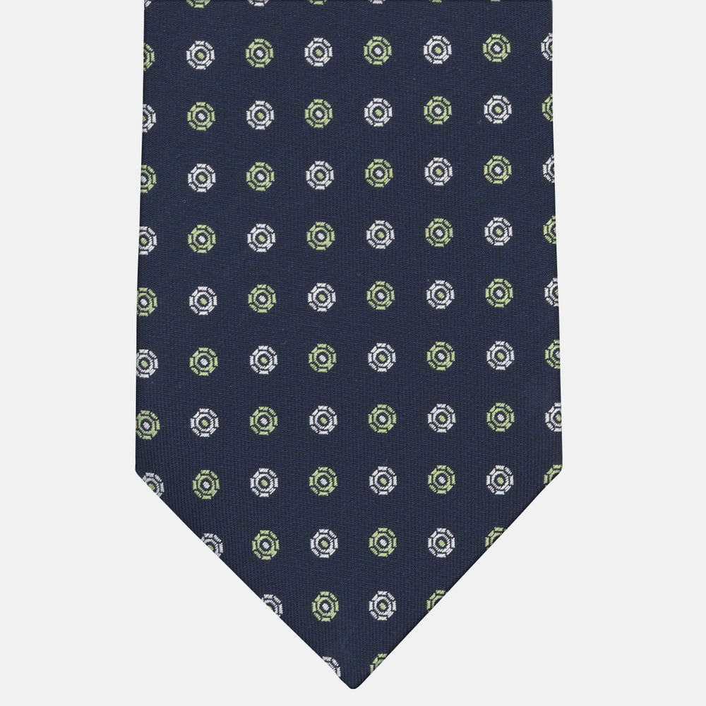 1999 Collection Tie in Heavy Silk Geometric Pattern Blue Green