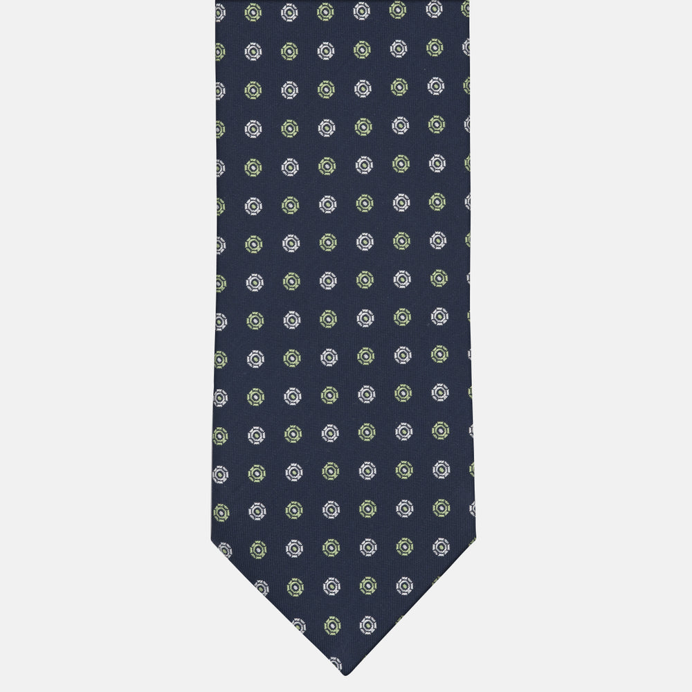 1999 Collection Tie in Heavy Silk Geometric Pattern Blue Green