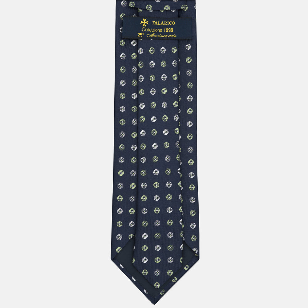1999 Collection Tie in Heavy Silk Geometric Pattern Blue Green