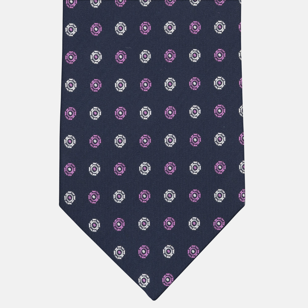 1999 Collection Tie in Heavy Silk Geometric Pattern Blue Pink