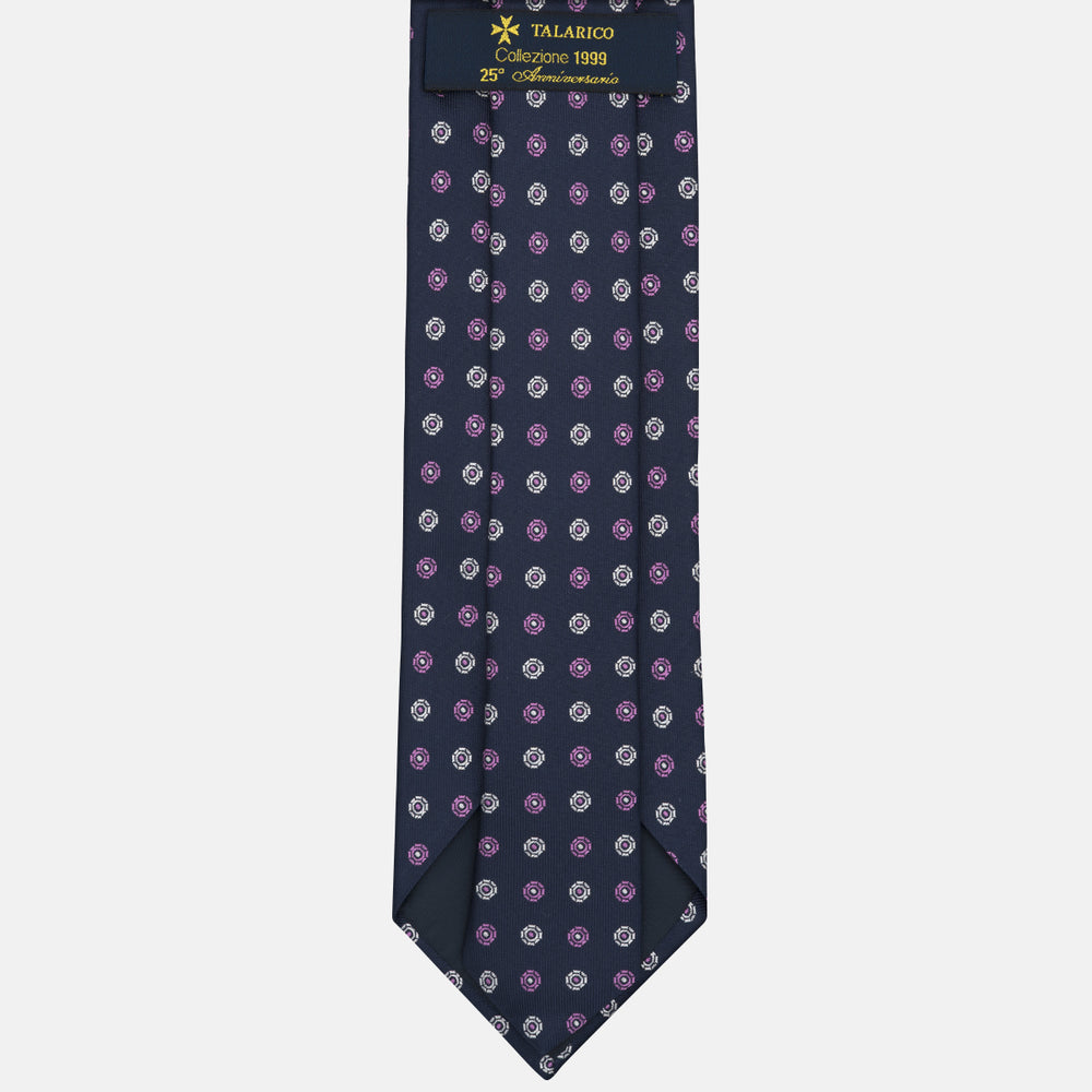 1999 Collection Tie in Heavy Silk Geometric Pattern Blue Pink