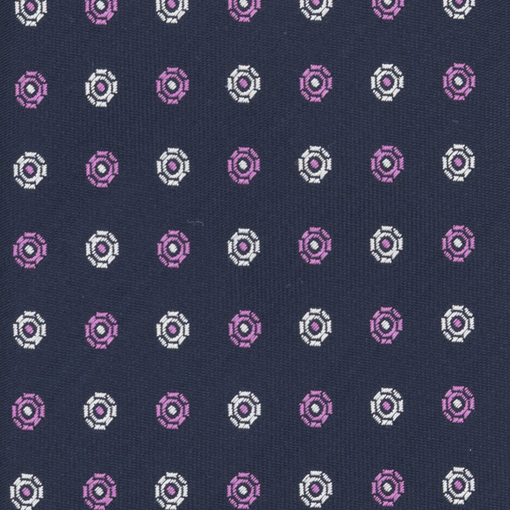 1999 Collection Tie in Heavy Silk Geometric Pattern Blue Pink
