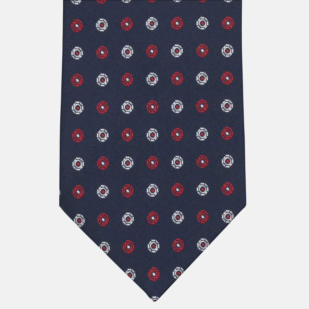 1999 Collection Tie in Heavy Silk Geometric Pattern Blue Red