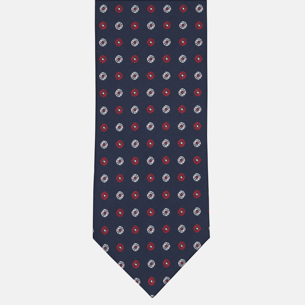 1999 Collection Tie in Heavy Silk Geometric Pattern Blue Red