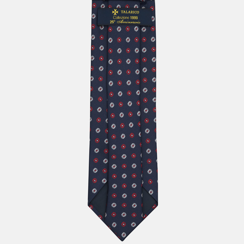 1999 Collection Tie in Heavy Silk Geometric Pattern Blue Red