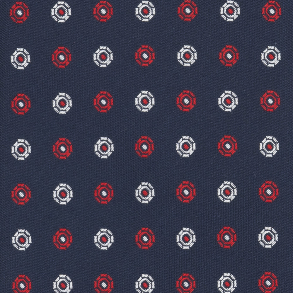 1999 Collection Tie in Heavy Silk Geometric Pattern Blue Red