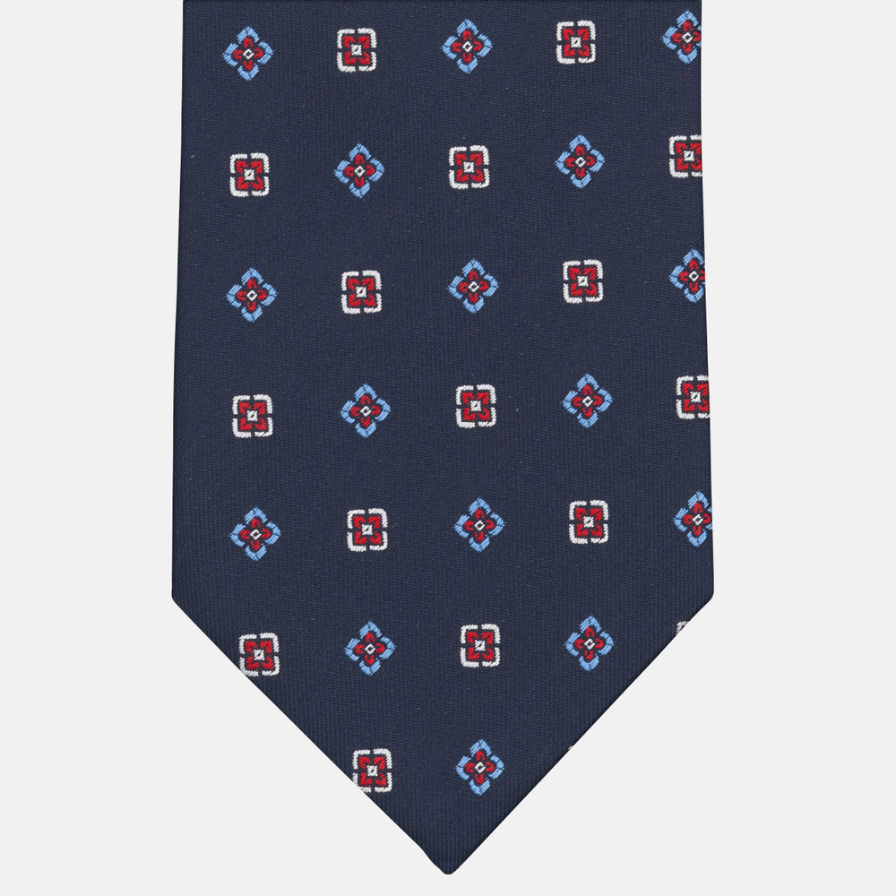 1999 Collection Tie in Heavy Silk Geometric Pattern Blue Red