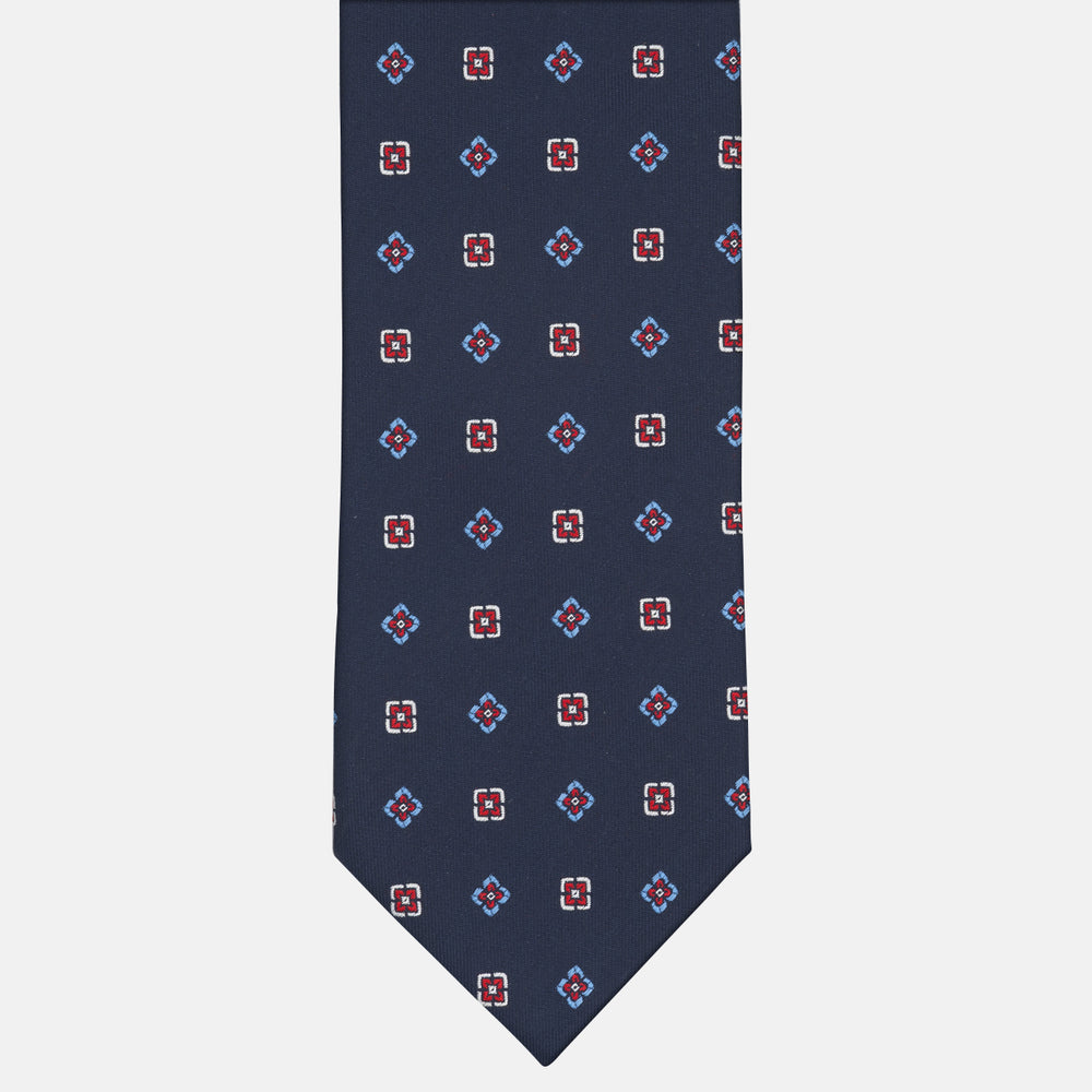 1999 Collection Tie in Heavy Silk Geometric Pattern Blue Red