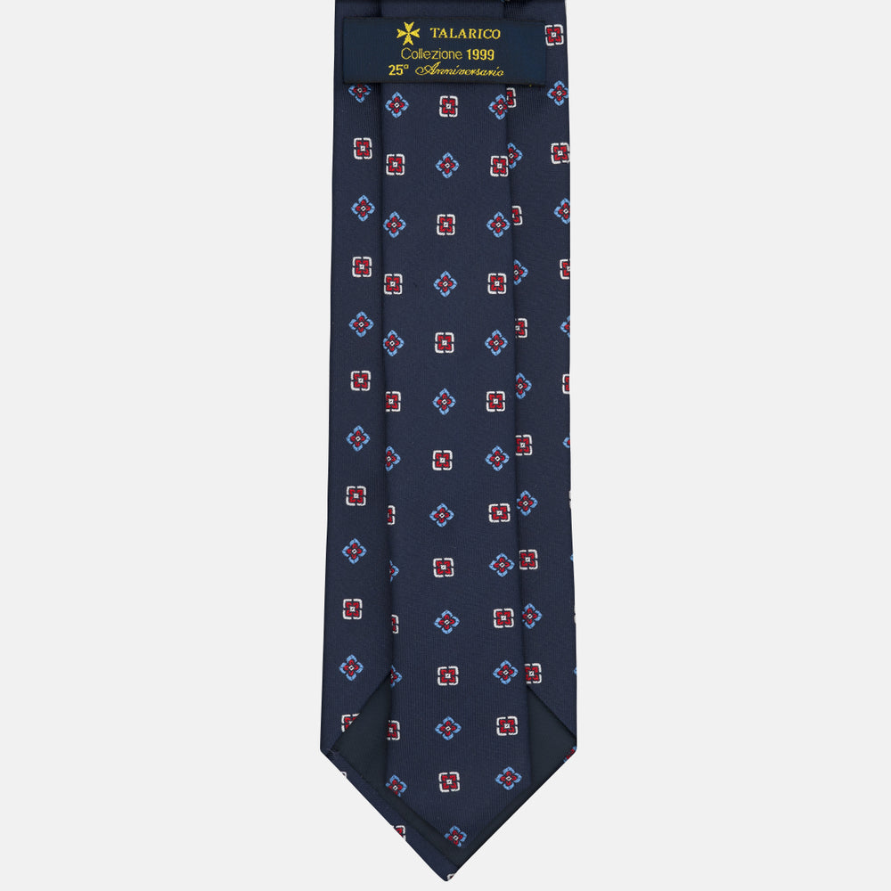 1999 Collection Tie in Heavy Silk Geometric Pattern Blue Red