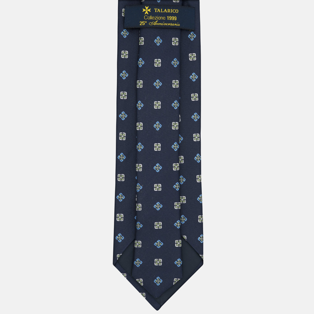 1999 Collection Tie in Heavy Silk Geometric Pattern Blue Green