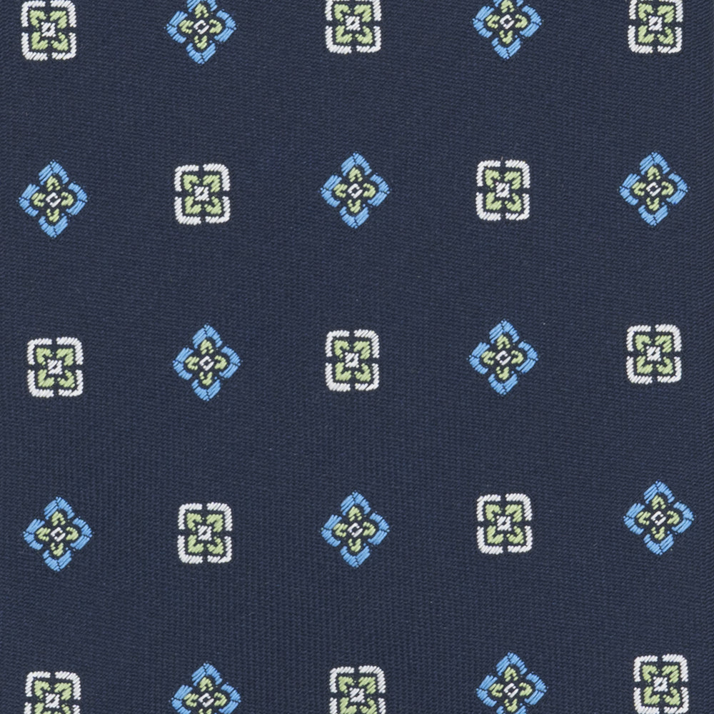 1999 Collection Tie in Heavy Silk Geometric Pattern Blue Green