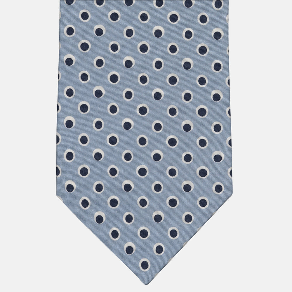 3-Fold Tie in Irish Linen Celeste-Blue Polka Dot Pattern