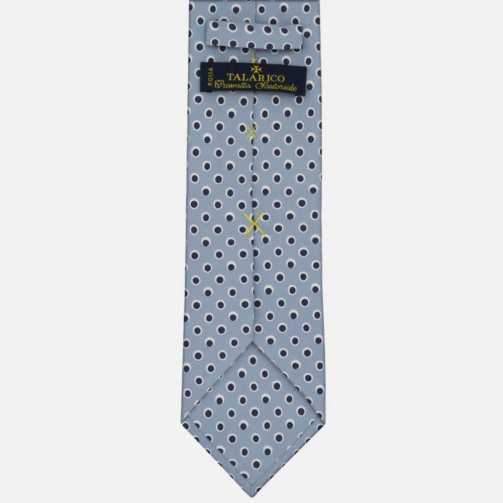 3-Fold Tie in Irish Linen Celeste-Blue Polka Dot Pattern