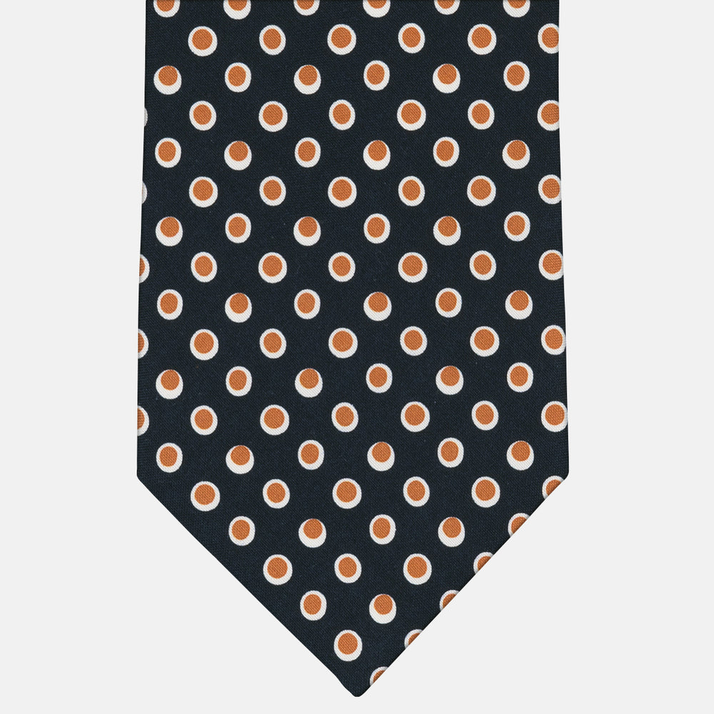 3-Fold Tie in Irish Linen Blue-Brown Polka Dot Pattern
