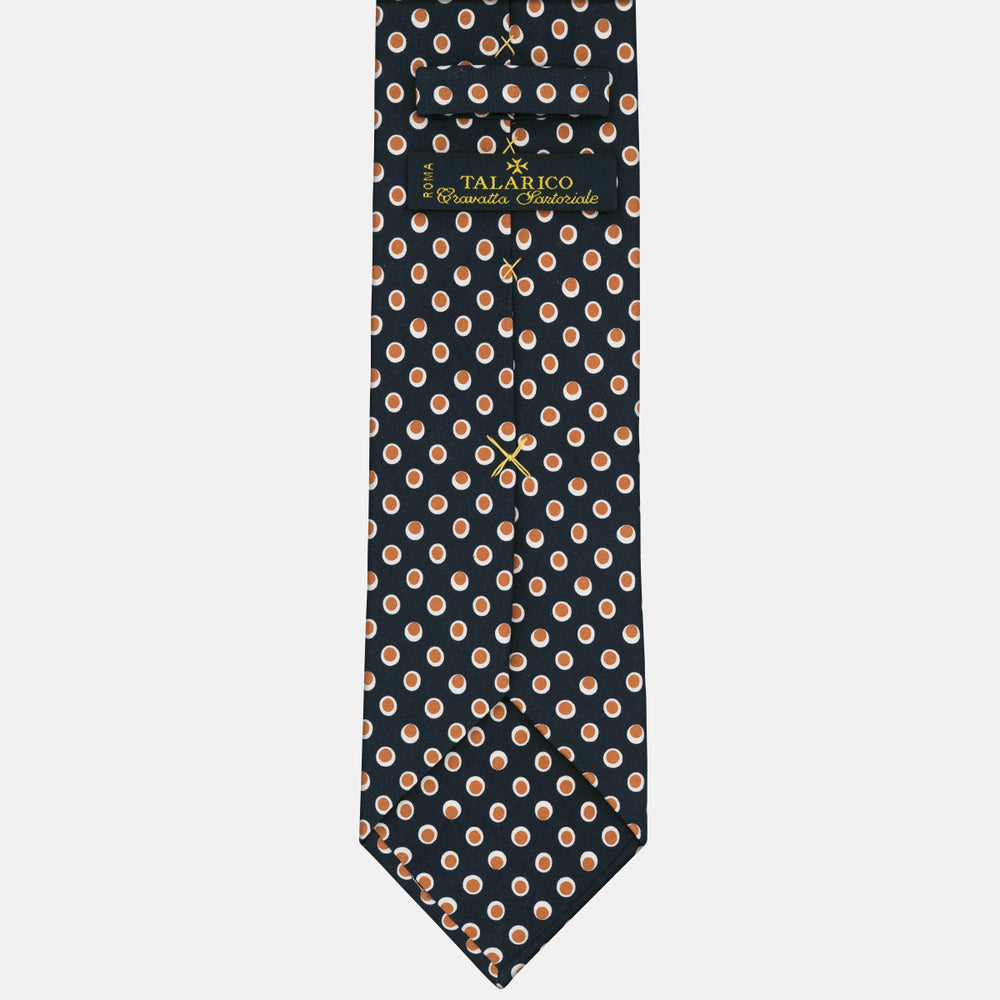 3-Fold Tie in Irish Linen Blue-Brown Polka Dot Pattern
