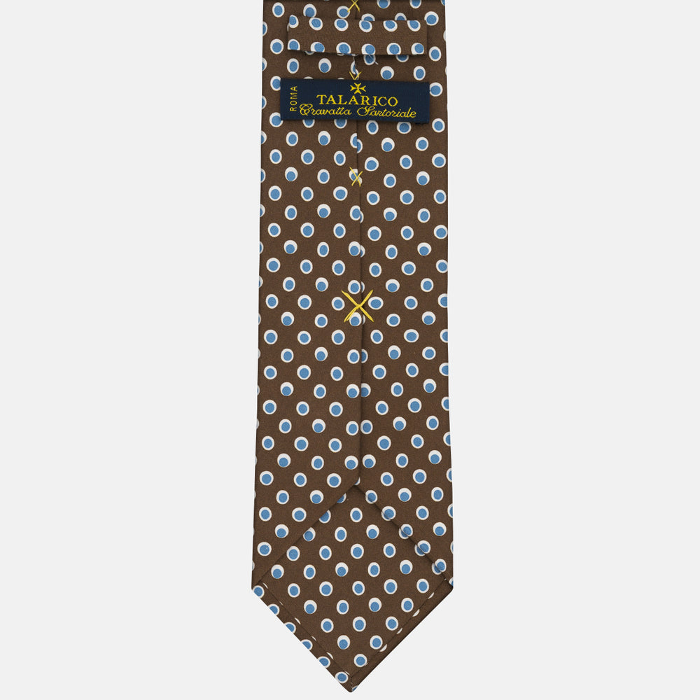 3-Fold Tie in Irish Linen Brown-Celeste Polka Dot Pattern
